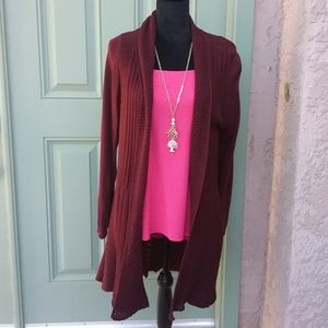 Burgundy Cardigan Long Knit Sweater